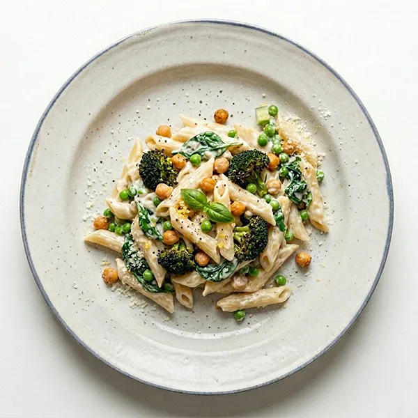 Chickpea Florentine One-Pot pasta With Peas and Broccoli